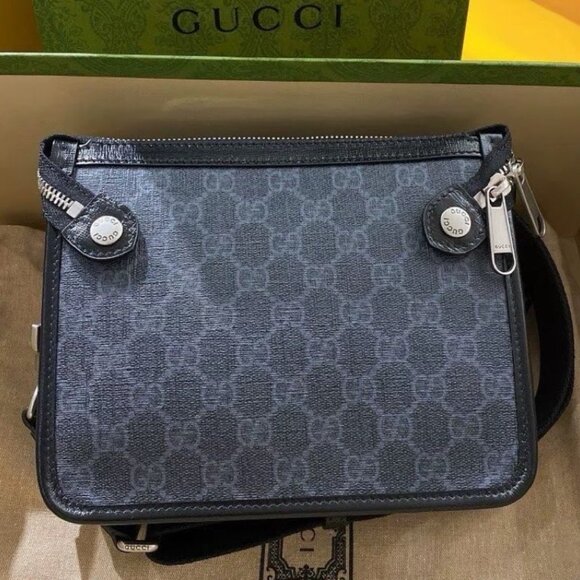 GUCCI GG leather and canvas messenger bag crossbody shoulder bag - Picture 4 of 6